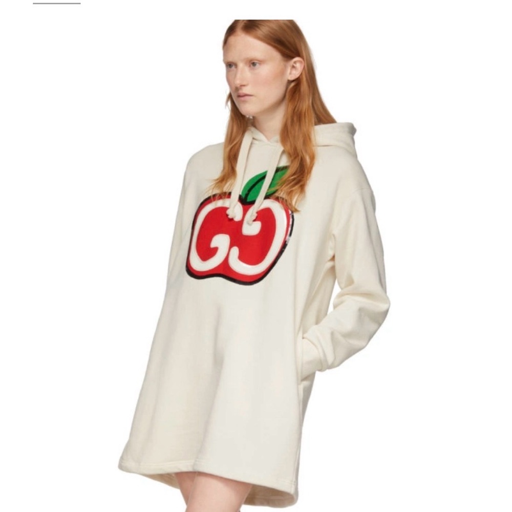 1600.00 PRE LOVED 🥰 GOOD CONDITION Gucci Off-White GG Apple Hoodie Dress SMAL